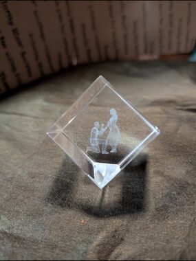 Clear Crystal Cube with Engraved Couple Silhouette - Clear Paperweight
